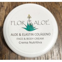 Flor de Aloe - Aloe & Elastin Colageno Face & Body Cream Nutritive Creme für Gesicht & Körper 50ml Dose produziert auf Gran Canaria
