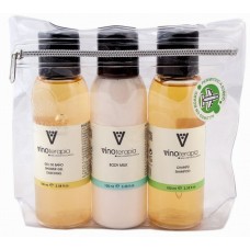 vinoterapia - Travel Set Body De Malvasia Volcanica Duschbad, Straffungsöl, Body Milk mit Weintraubenmost & Aloe Vera 3x 100ml produziert auf Lanzarote