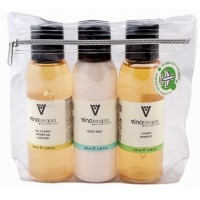 vinoterapia - Travel Set Hidra Spa De Malvasia Volcanica Duschbad, Shampoo, Body Milk mit Weintraubenmost & Aloe Vera 3x 100ml produziert auf Lanzarote