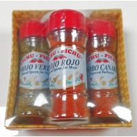 Pichu Pichu - Mojo Rojo 45g, Mojo Verde 40g, Adobo Canario 40g deshidratado Geschenkset 3x Streuerglas produziert auf Gran Canaria