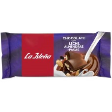 La Isleña - Chocolate con Leche Pasas y Almendras Vollmilchschokolade mit Rosinen und Mandeln 150g Tafel produziert auf Gran Canaria