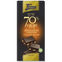 Tirma - Chocolate Negro 70% Cacao Almendras enteras Dunkle Schokolade mit Mandeln 125g produziert auf Gran Canaria