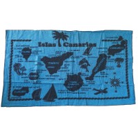 Strandtuch Handtuch Toalla 100x170cm Baumwolle Kanarische Inseln Karte schwarz blau
