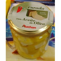 Auchan - Queso Curado Mezcla En Aceite de Oliva gemischte Ziegenkäsewürfel in Olivenöl 225g Inhalt 135g netto Glas produziert auf Gran Canaria (Kühlware)