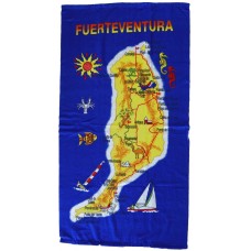 Strandtuch Handtuch Toalla 70x140cm Karte Fuerteventura blau gelb