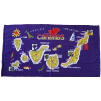 Strandtuch Handtuch Toalla 70x140cm Karte Canarias gelb Hintergrund lila