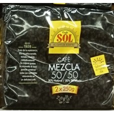 Café Sol - Mezcla molido 50% Natural / 50% Torrefacto Röstkaffee gemahlen gemischt 2x 250g Karton produziert auf Gran Canaria