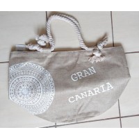 Dulcinea Heredia Strandtasche Gran Canaria beige mit weißem Aufdruck Ornament 50x35cm HX22004-60 runder Boden
