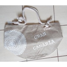 Dulcinea Heredia Strandtasche Gran Canaria beige mit weißem Aufdruck Ornament 50x35cm HX22004-60 runder Boden - Lagerware Gran Canaria