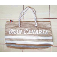 Dulcinea Heredia Strandtasche Gran Canaria beige mit weißem Aufdruck gestreift 50x15x35cm HX22005-60 