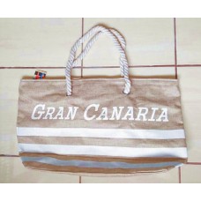 Dulcinea Heredia Strandtasche Gran Canaria beige mit weißem Aufdruck gestreift 50x15x35cm HX22005-60 