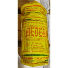 Mederos's - Turron Especial Almendras Nougat mit Mandeln rund einzelverpackt 225g Rolle (gelb) produziert auf Gran Canaria