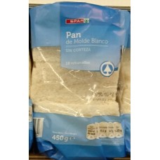 Spar - Pan de Molde Blanco sin Corteza Toastbrot Weißbrot ohne Kruste geschnitten 18 Scheiben 450g produziert auf Gran Canaria